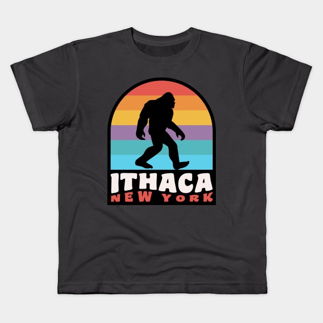 Ithaca New York Bigfoot Sasquatch Finger Lakes Kids T-Shirt by PodDesignShop